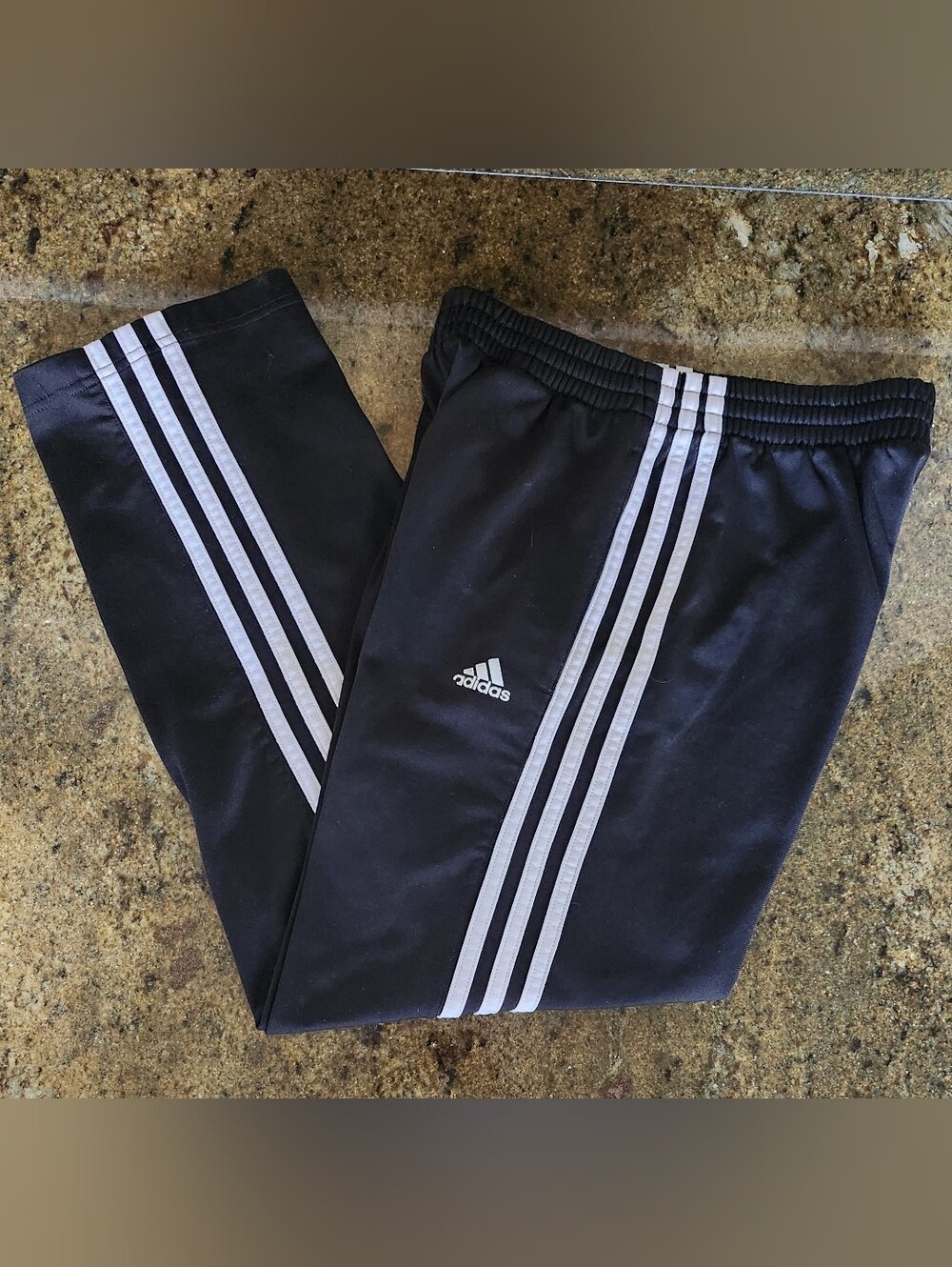 Adidas Black Track Pants with White Stripes - Kids 10/12